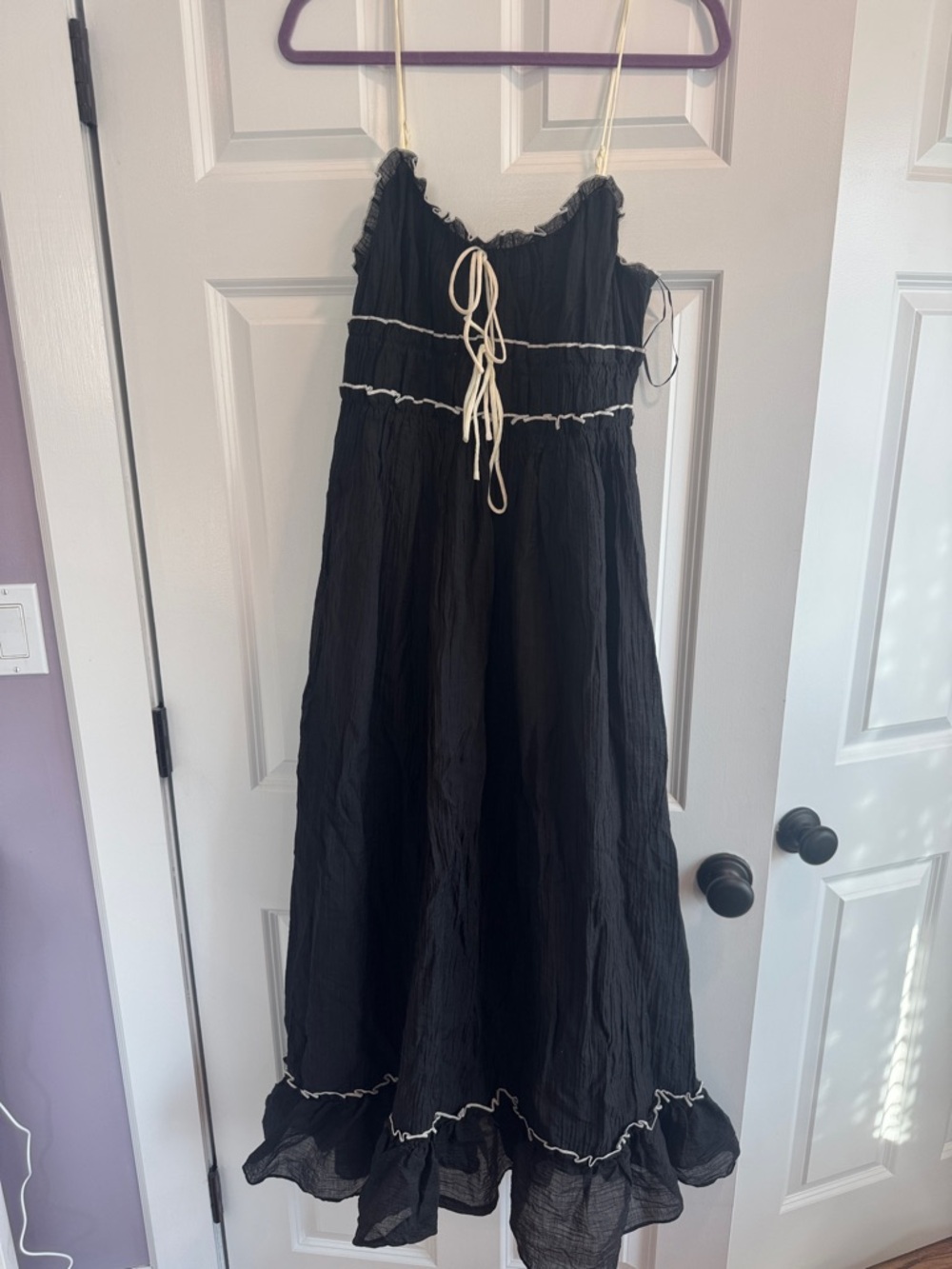 Black Maxi Sundress with Contrast Trim and Tie Straps